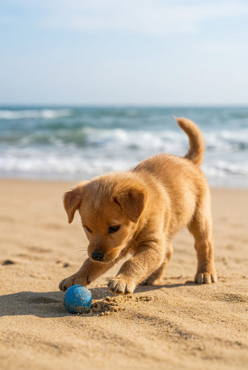 11.04 Cute Puppy Playing Print, Dog Beach Wall Art, Playful Puppy Printable, Pet Lovers Decor, Cute Animal Art, Instant Download