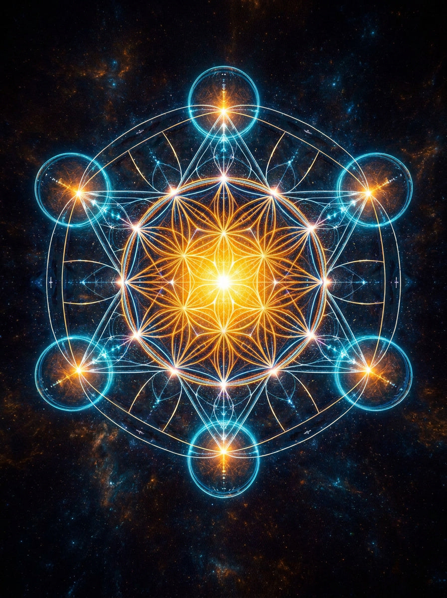 13.01 Sacred Geometry Light Mandala Print – Energy Balance & Meditation Wall Art (Metatron Style, Cosmic Glow Design)