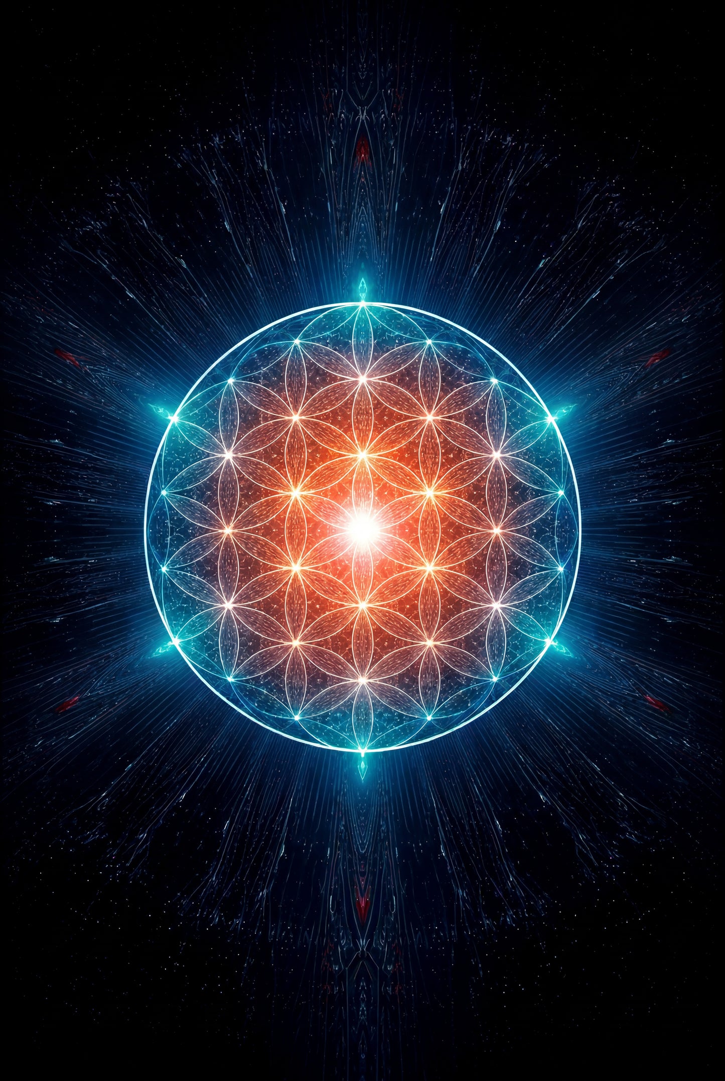 13.04 Sacred Geometry Flower of Life Print – Luminous Energy Sphere Wall Art | Spiritual Meditation Geometry Artwork | Digital Download