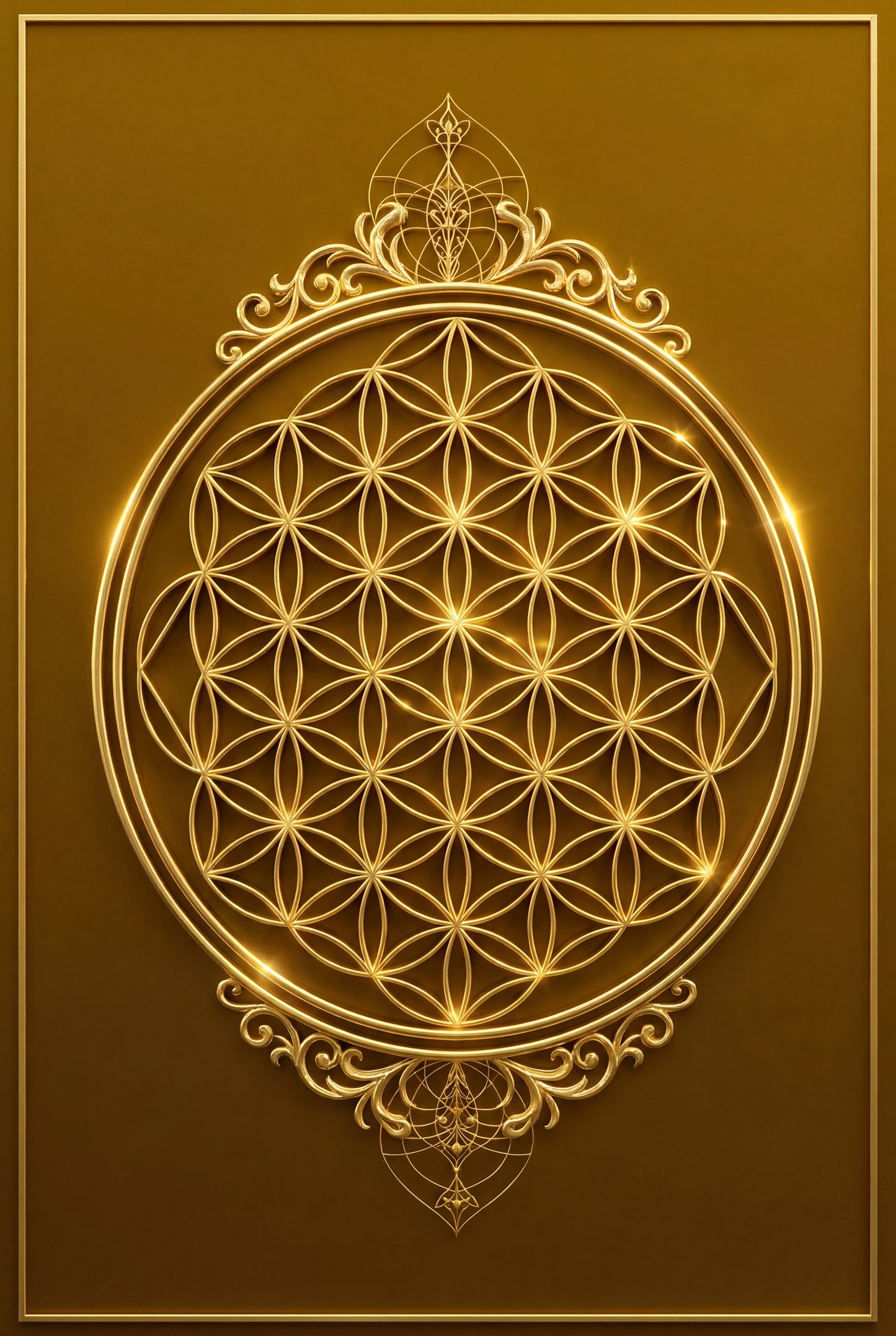13.06 Gold Sacred Geometry Flower of Life Print – Luxury 3D Luminous Wall Art, Plus free bonus print | Spiritual Meditation Geometry Artwork | Digital Download