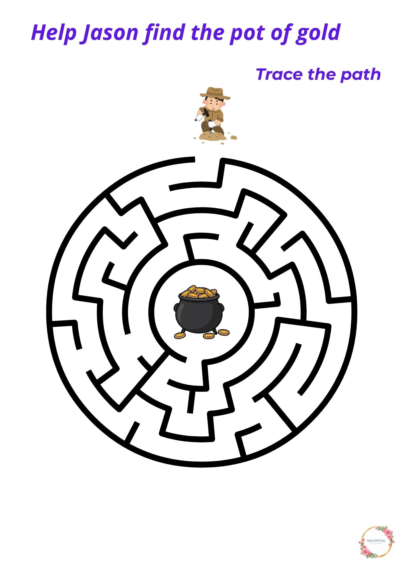Treasure Maze Printable for Kids – Trace the Path Game (Ages 4–6)