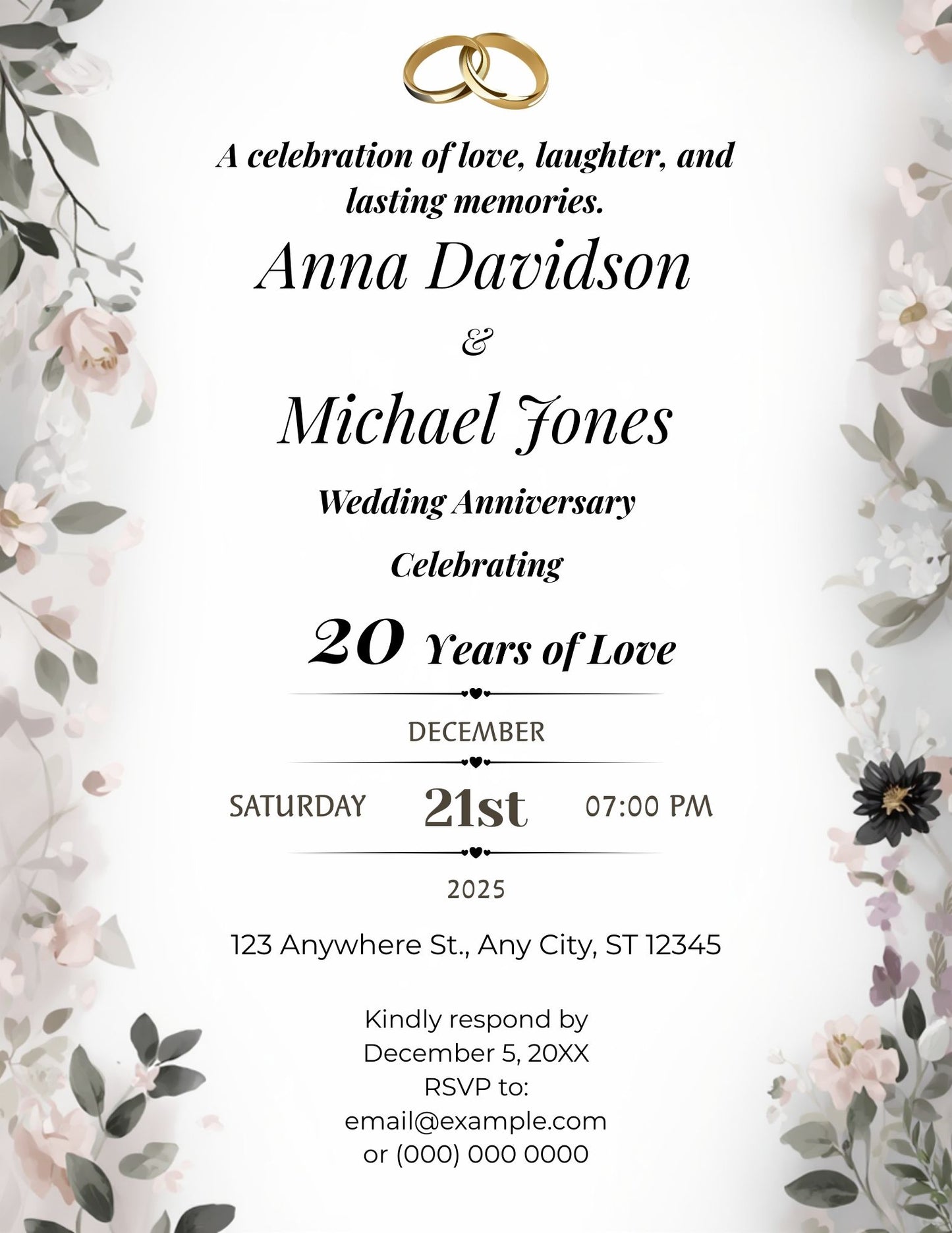 1.12 Elegant Floral Classic Wedding Anniversary Invitation Template | Editable Anniversary Invite | Printable Digital Download