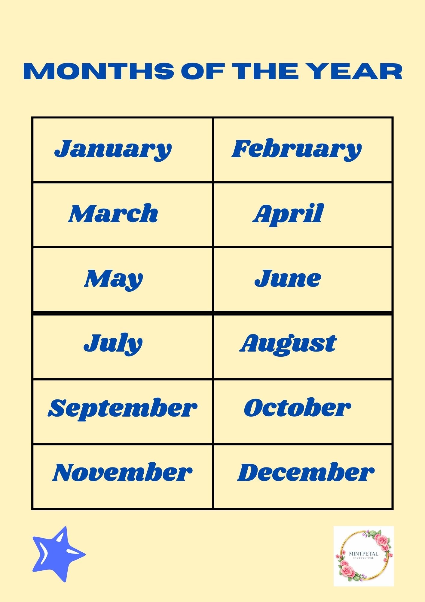 12.05 Months of the Year Chart for Kids, 4-7 Years | Printable Preschool & Kindergarten Learning Chart
