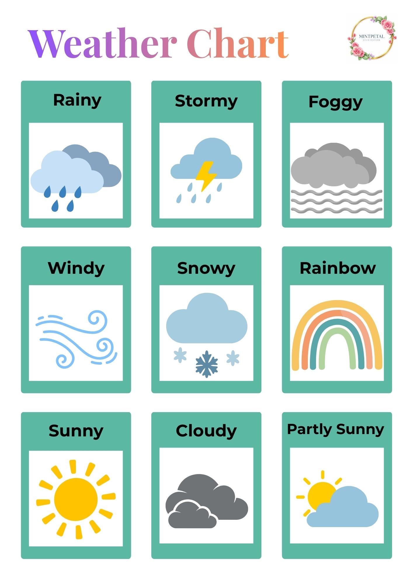 12.04 Weather Chart for Kids, 3-6 Years | Printable Preschool & Kindergarten Learning Chart