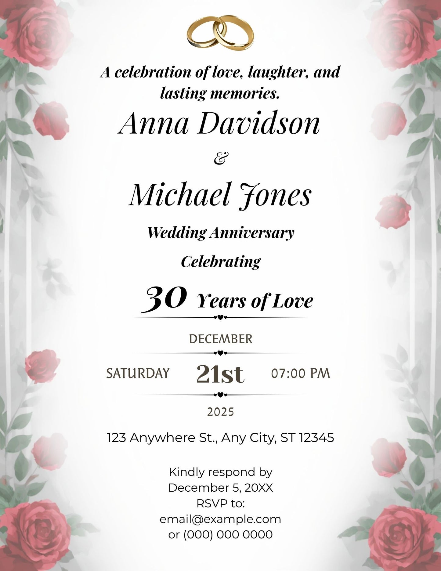 1.11 Elegant Rose Wedding Anniversary Invitation Template | Editable Anniversary Invite | Printable Digital Download