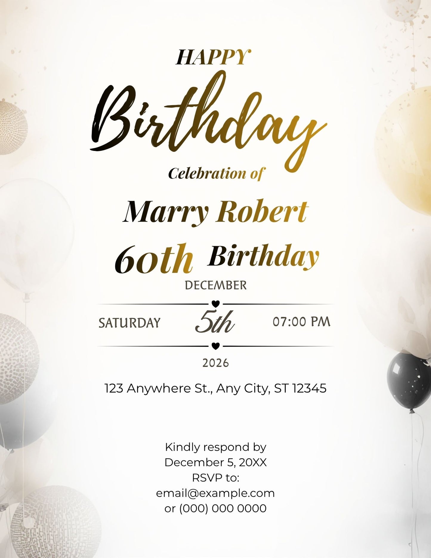 5.13 Elegant Adult Birthday Invitation Template | Editable Canva Birthday Invite