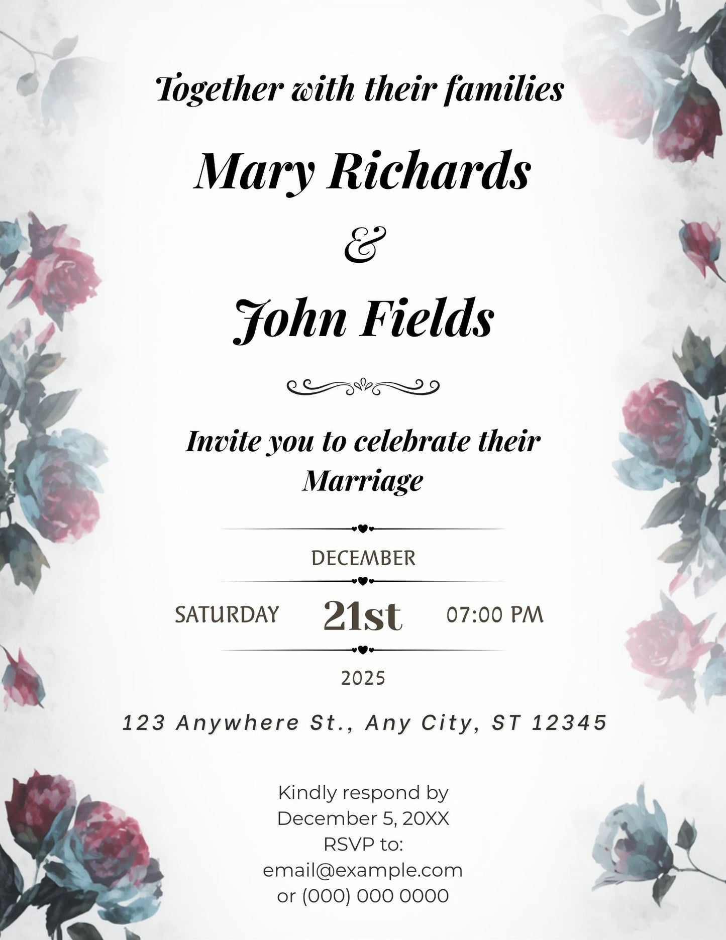 2.09 Elegant Floral Wedding Invitation Template – Romantic Rose Editable Digital Invite