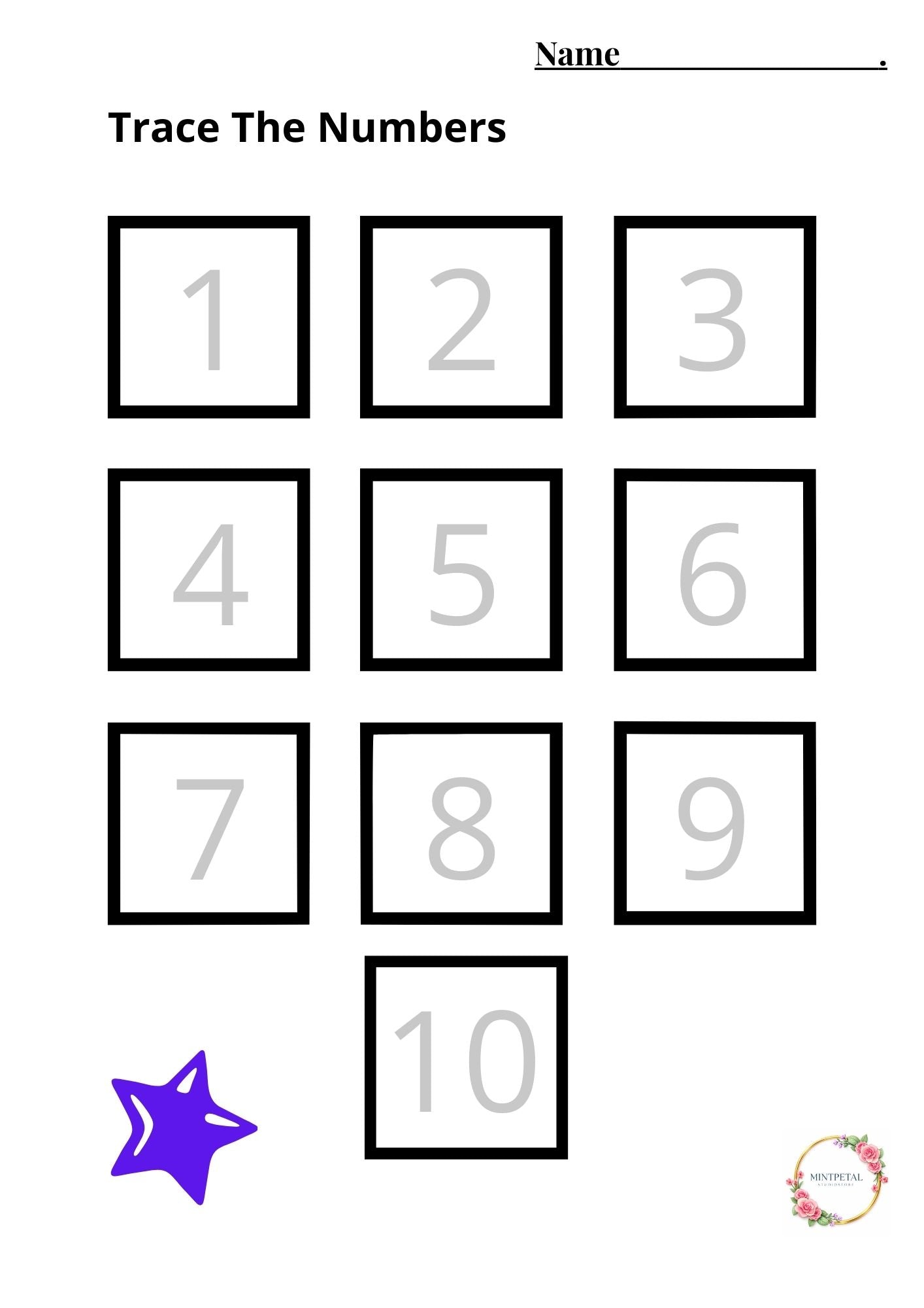 12.01 Number Tracing Worksheet 1–10, 3-5 Years | Printable Preschool & Kindergarten Handwriting Practice