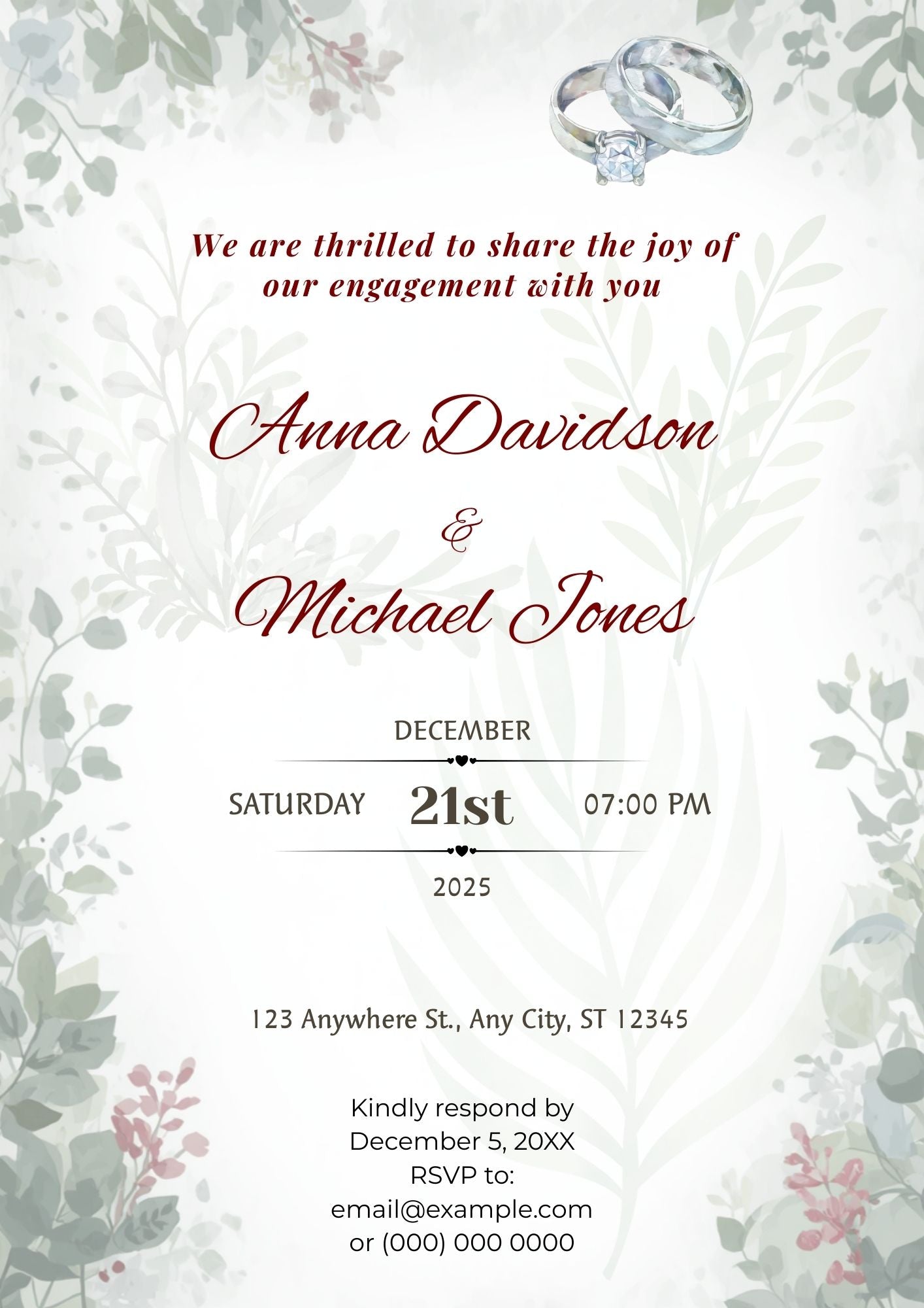 3.08 Greenery Engagement Invitation Template | Editable Botanical Engagement Party Invite | Elegant Printable Digital Download