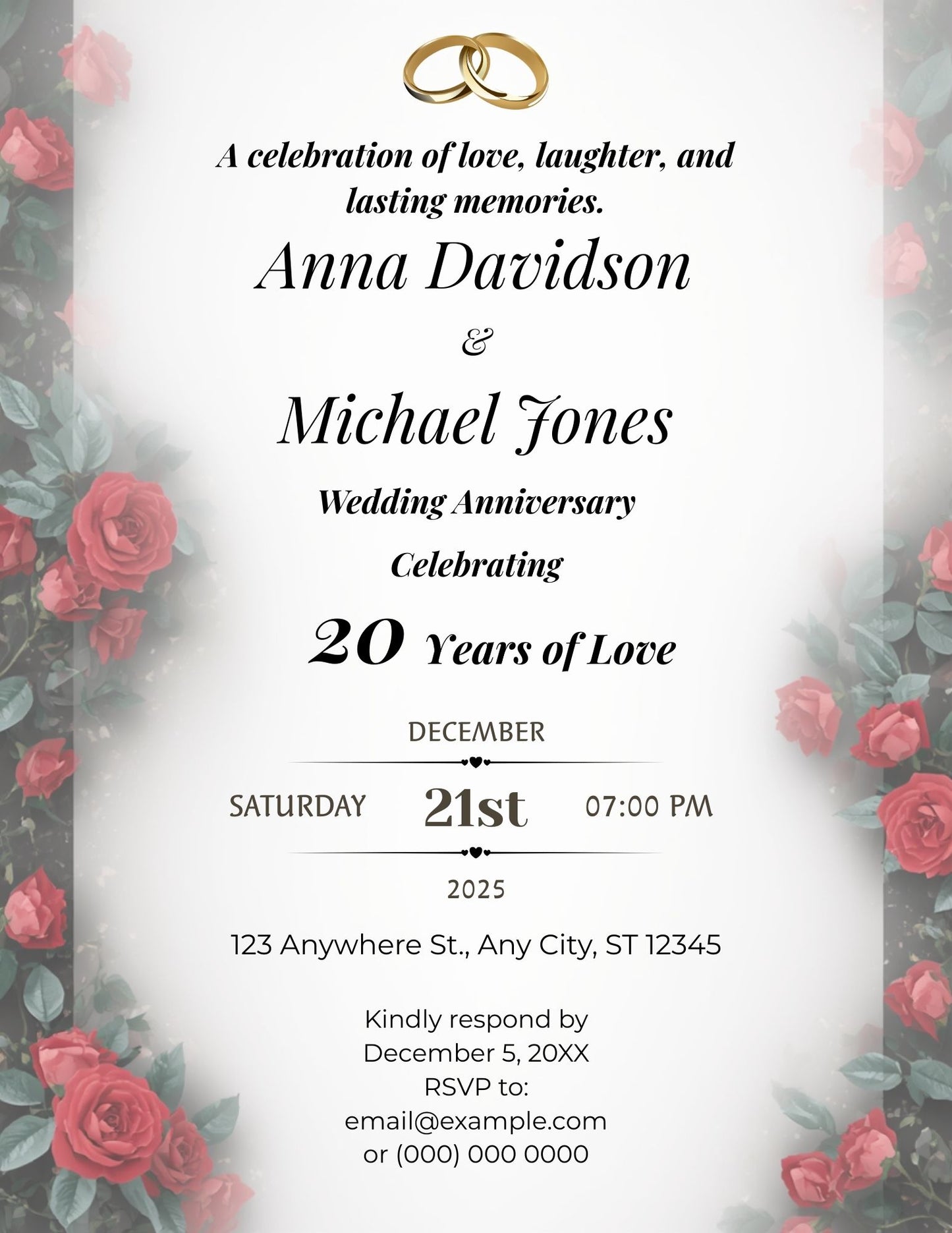 1.06 Wedding Anniversary Invitation – Romantic Floral | Editable Year | Canva Template