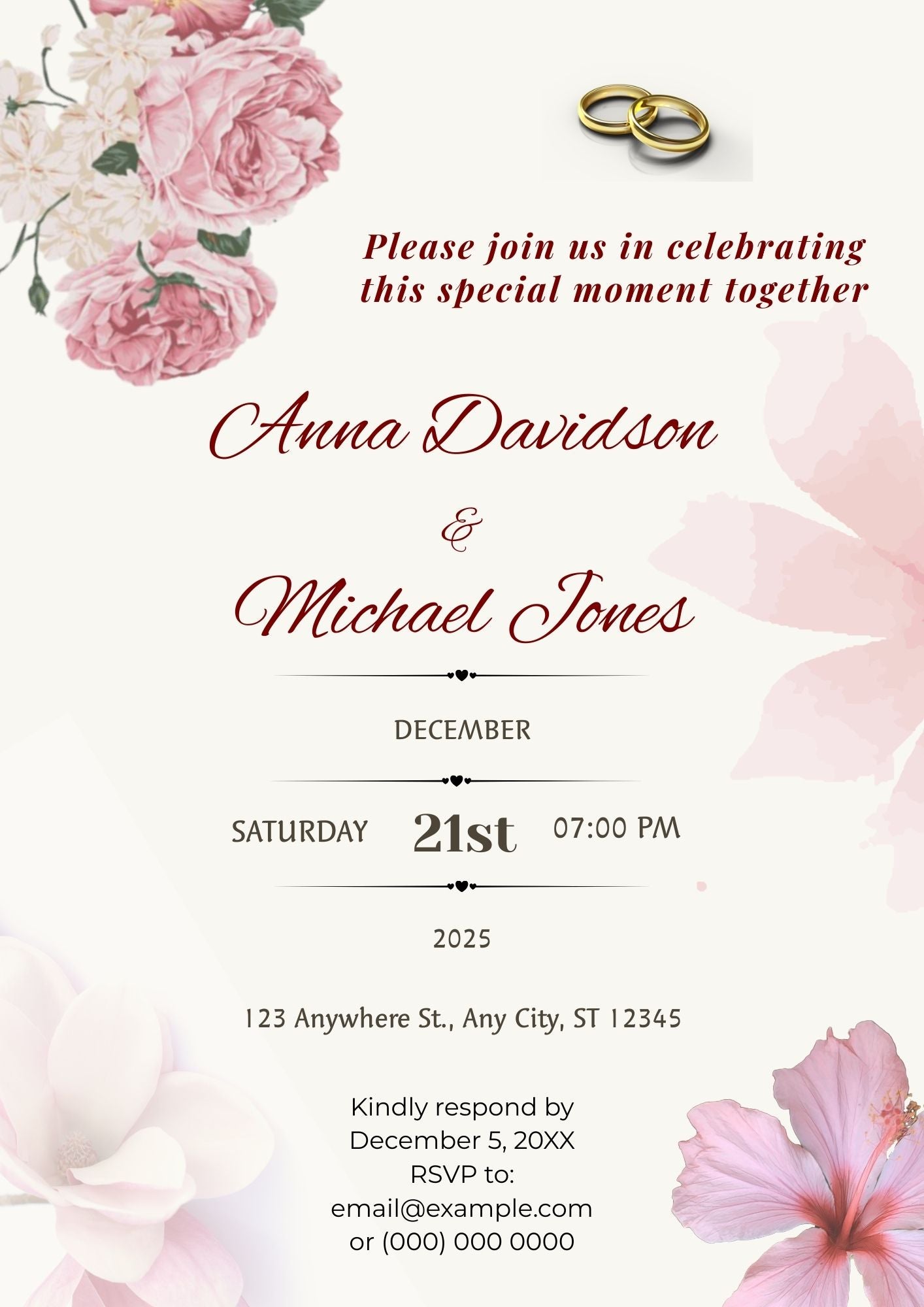 3.02 Elegant Floral Engagement Invitation Template | Editable Canva A4 Engagement Invite | Printable Digital Download