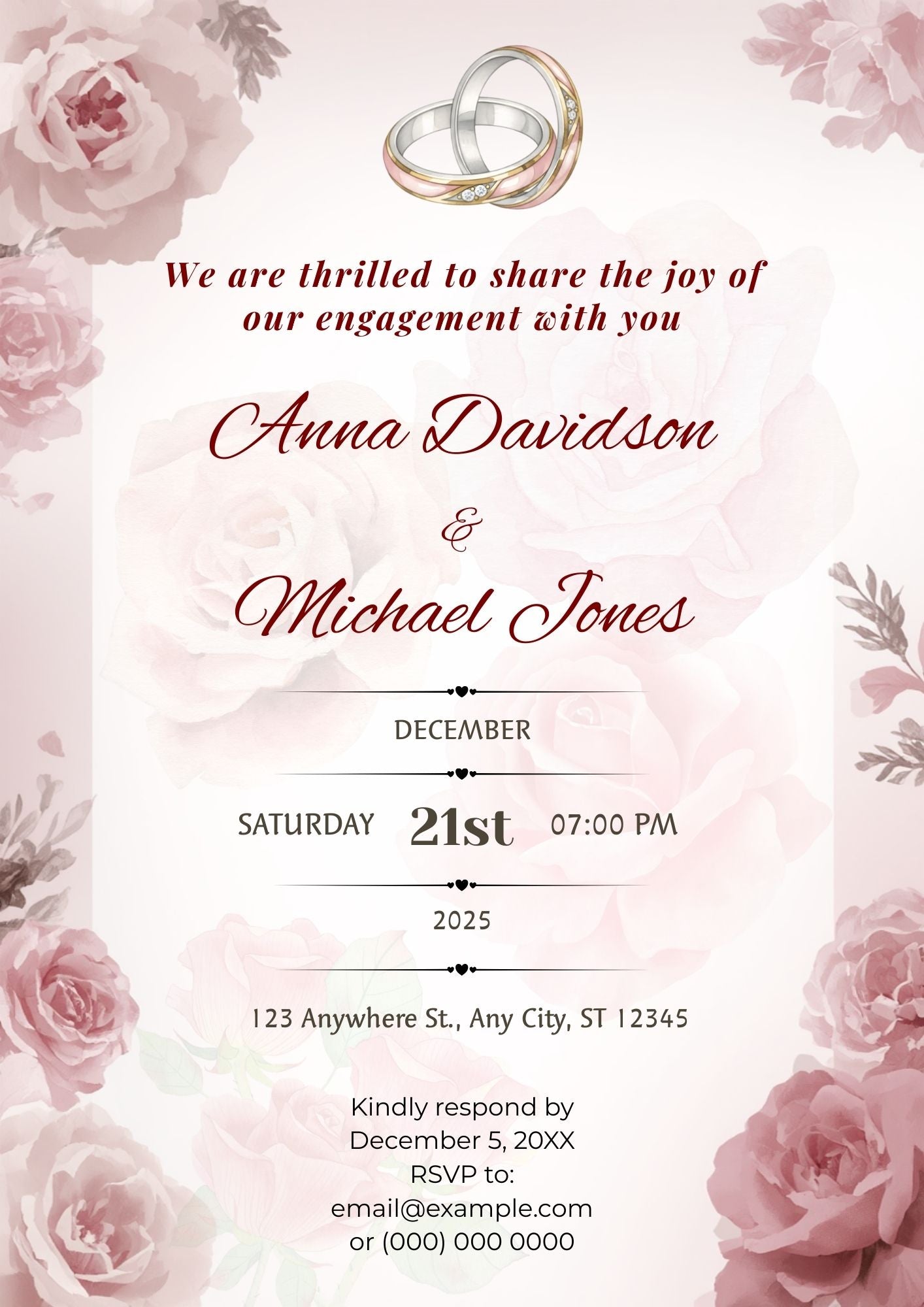 3.04 Blush Rose Engagement Invitation Template | Editable Floral Engagement Party Invite | Romantic Printable Digital Download