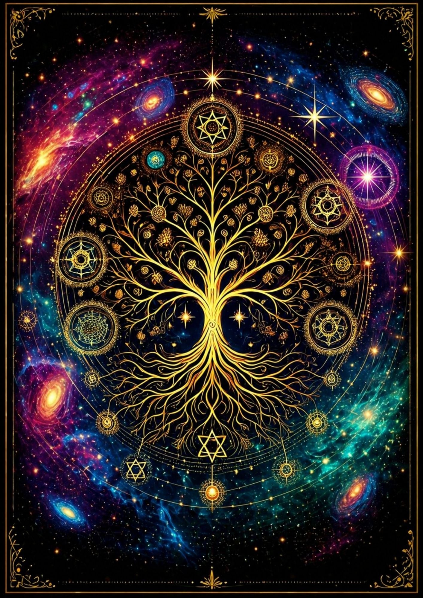 13.07 Sacred Geometry Tree of Life Print – Cosmic Energy Mandala Wall Art | Spiritual Meditation Geometry Artwork | Digital Download