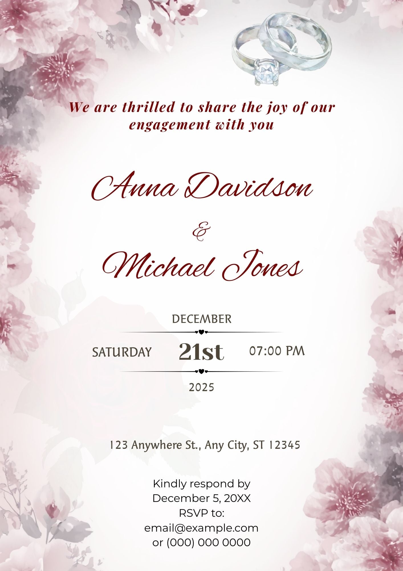 3.05 Blush Floral Engagement Invitation Template | Editable Romantic Pink Engagement Party Invite | Printable Digital Download