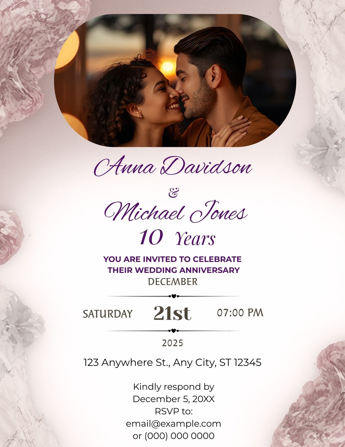 1.09 Wedding Anniversary Invitation Template with Photo | Change Any Anniversary Year | Editable Canva Design
