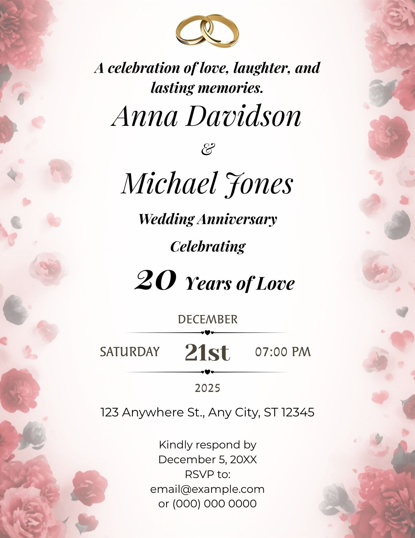 1.02 Editable Wedding Anniversary Invitation Template, Customisable Anniversary Years, Elegant Blush Floral Anniversary Invite, Canva Editable