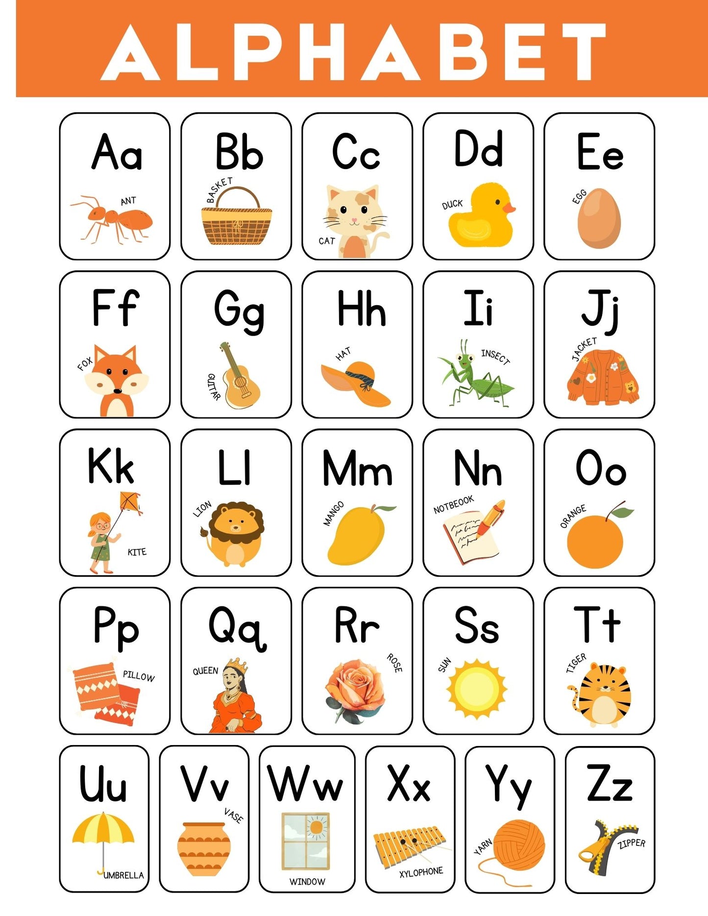 12.10 Alphabet Chart A–Z, 3-6 Yeras | Preschool Alphabet Poster | Early Learning Letter Recognition Printable
