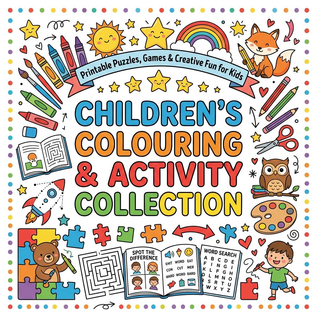 8. Children’s Colouring Books & Activity Collection – Printable Puzzles, Games & Creative Fun for Kids
