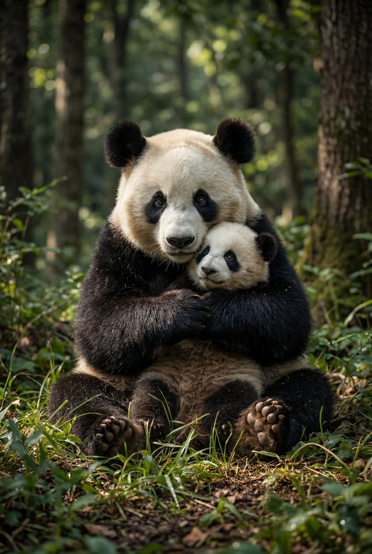 10.02 Panda and Cub Wall Art Print, Cute Animal Poster, Mother and Baby Wildlife Art, Nursery Decor Printable, Nature Wall Art Download