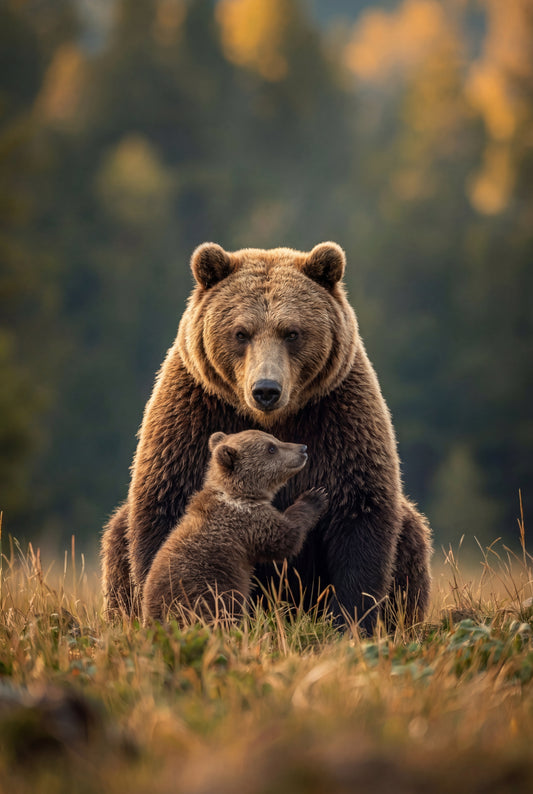 10.07 Bear Wall Art Print, Bear and Cub Poster, Wildlife Animal Art, Woodland Nursery Decor, Nature Printable Wall Art Download