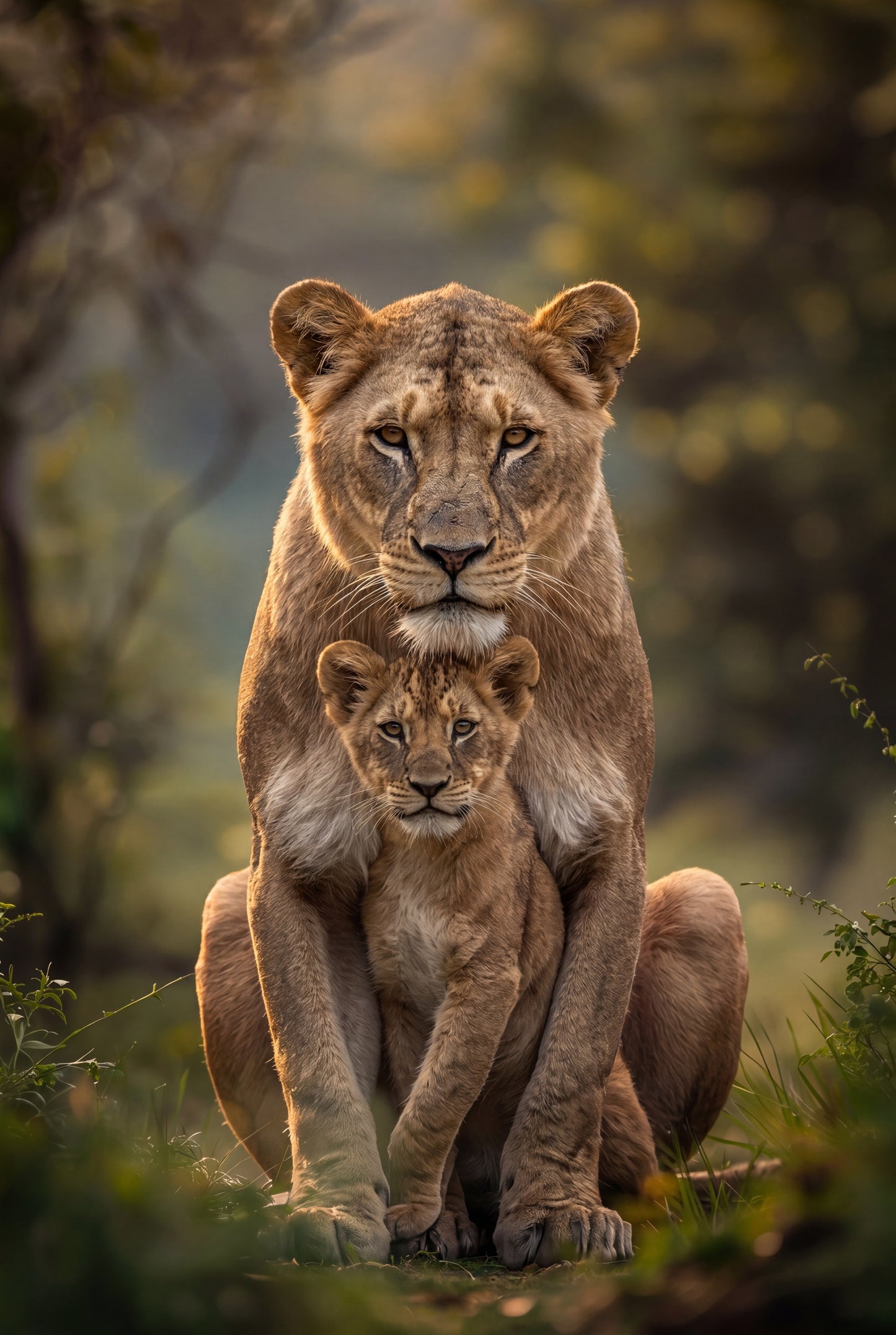 10.09 Lion and Cub Wall Art Print, Wildlife Animal Poster, Mother and Baby Lion Art, Safari Nursery Decor, Nature Printable Download