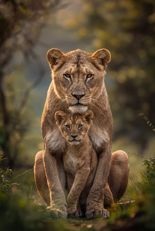 10.09 Lion and Cub Wall Art Print, Wildlife Animal Poster, Mother and Baby Lion Art, Safari Nursery Decor, Nature Printable Download