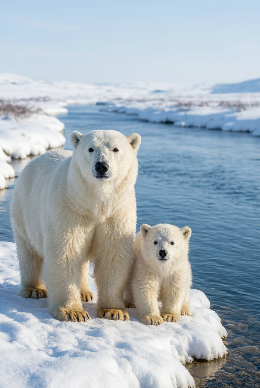 10.11 Polar Bear & Cub by the River – Gentle Wildlife Wall Art Printable