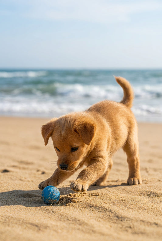 11.04 Cute Puppy Playing Print, Dog Beach Wall Art, Playful Puppy Printable, Pet Lovers Decor, Cute Animal Art, Instant Download