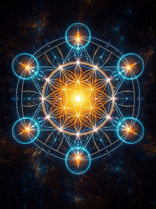 13.01 Sacred Geometry Light Mandala Print – Energy Balance & Meditation Wall Art (Metatron Style, Cosmic Glow Design)