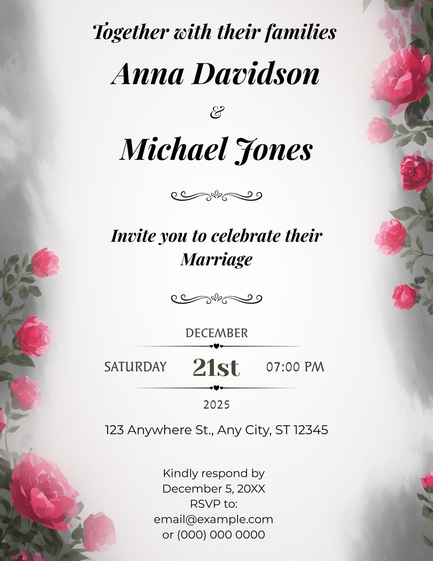 2.02 Wedding Invitation Template | Elegant Floral Wedding Invite | Editable Canva Wedding Invitation