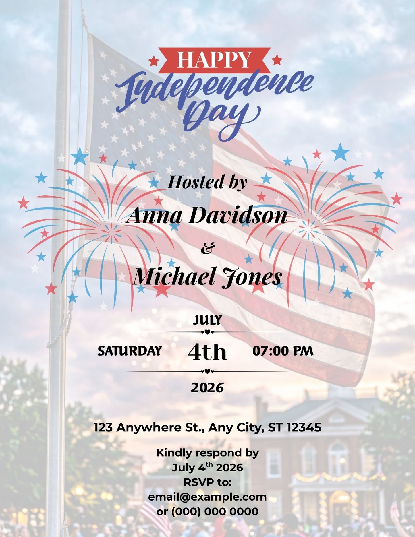 15.06 Happy Independence Day Invitation Template – Editable Patriotic American Flag Party Invite
