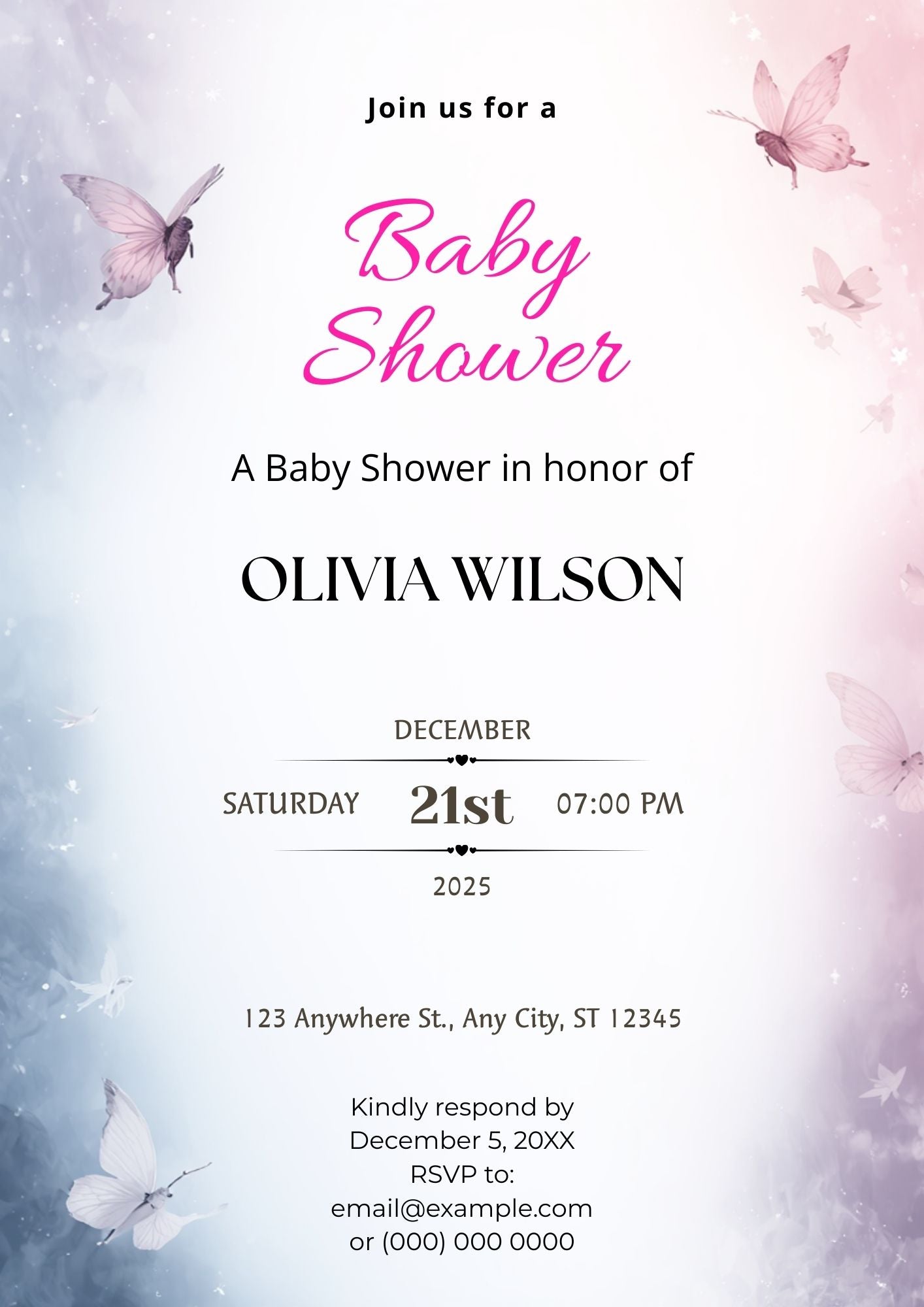 4.03 Butterfly Baby Shower Invitation Template, Pink Blue Pastel Baby Shower Invite, Editable Baby Girl Invitation, Canva Baby Shower Template