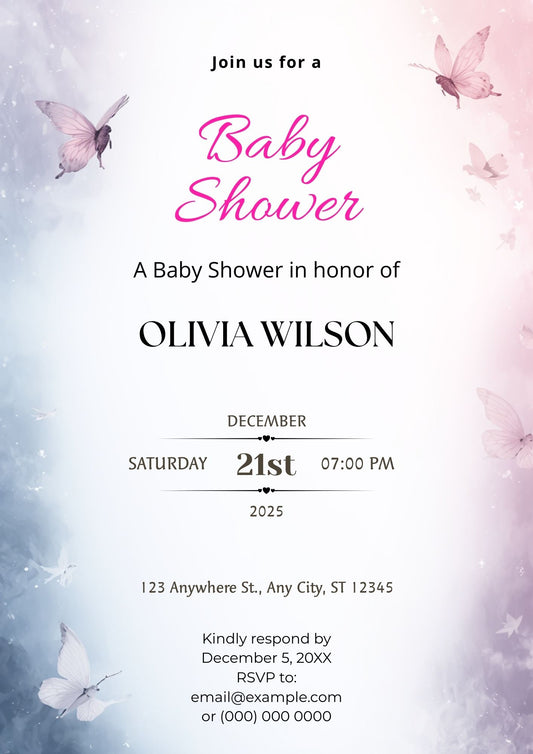 4.03 Butterfly Baby Shower Invitation Template, Pink Blue Pastel Baby Shower Invite, Editable Baby Girl Invitation, Canva Baby Shower Template