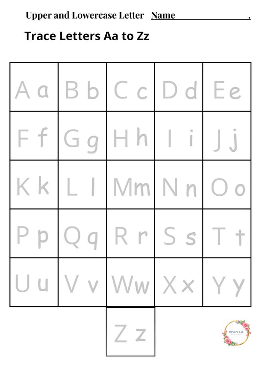 Alphabet Tracing Worksheet – Uppercase and Lowercase Letters A to Z | Printable Handwriting Practice for Kids