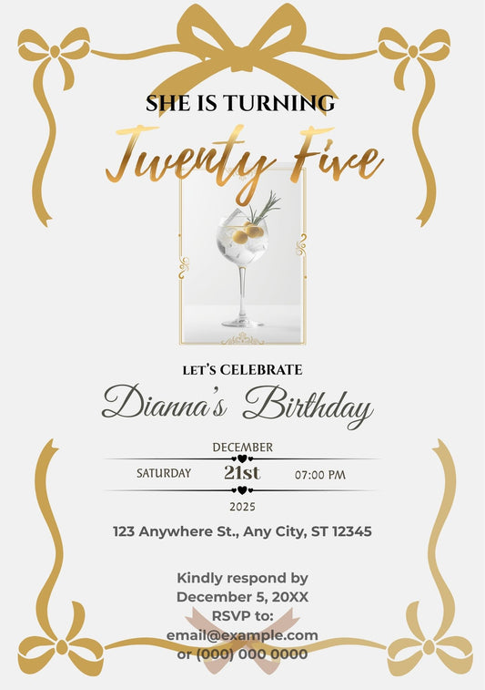 5.08 Milestone Birthday Invitation Template With Photo, Elegant Gold Birthday Party Invite, 25th 30th 40th 50th Birthday Invitation, Editable Canva Template