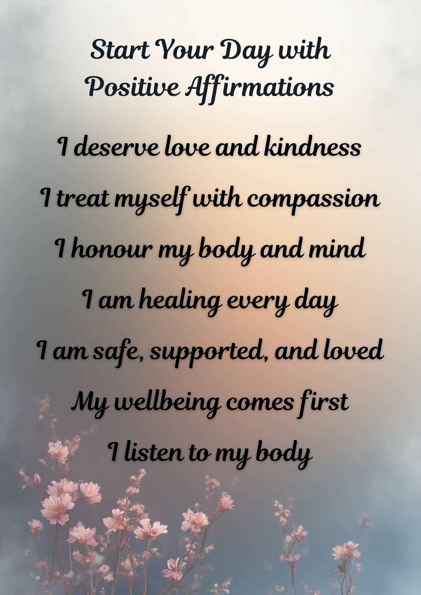 9.07 Self Love Affirmation Wall Art Set, Positive Daily Affirmations Printable, Self Care Quotes, Mental Wellness Decor, Floral Wall Art Bundle