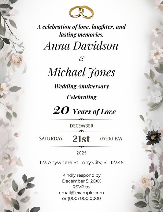1.12 Elegant Floral Classic Wedding Anniversary Invitation Template | Editable Anniversary Invite | Printable Digital Download