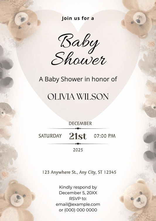 4.01 Teddy Bear Baby Shower Invitation Template | Editable Neutral Baby Shower Invite | Cute Printable Digital Download