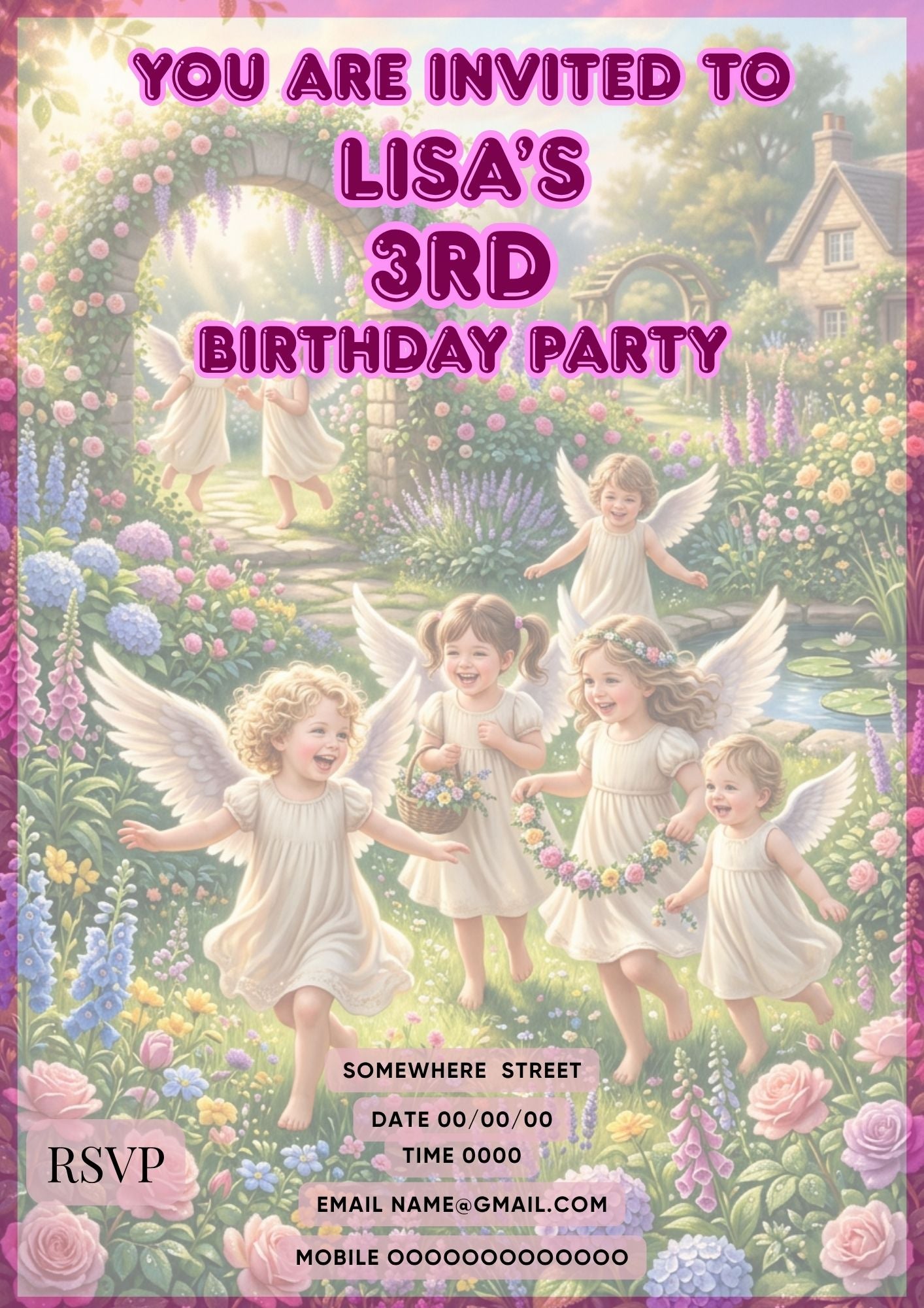 7.11 Fairy Garden Birthday Invitation Template | Editable Canva Children’s Birthday Invite