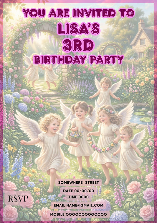 7.11 Fairy Garden Birthday Invitation Template | Editable Canva Children’s Birthday Invite
