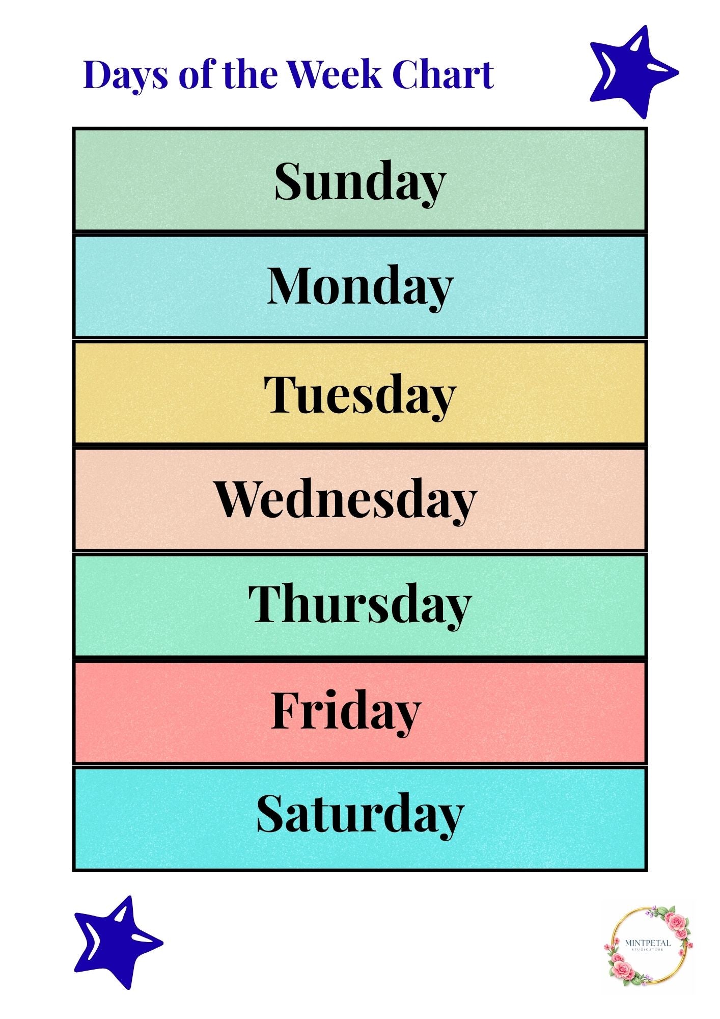 Days of the Week Chart for Kids | Printable Preschool & Kindergarten Learning Chart