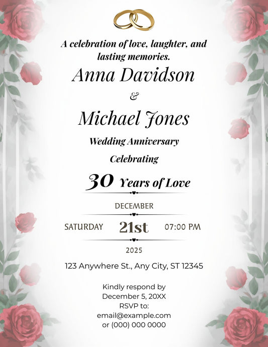 1.11 Elegant Rose Wedding Anniversary Invitation Template | Editable Anniversary Invite | Printable Digital Download