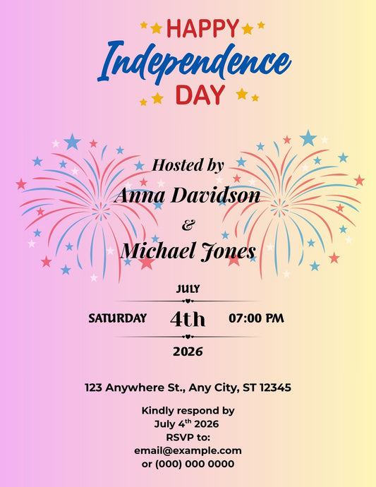 15.02 Happy Independence Day Party Invitation Template – Editable Patriotic Fireworks Celebration Invite