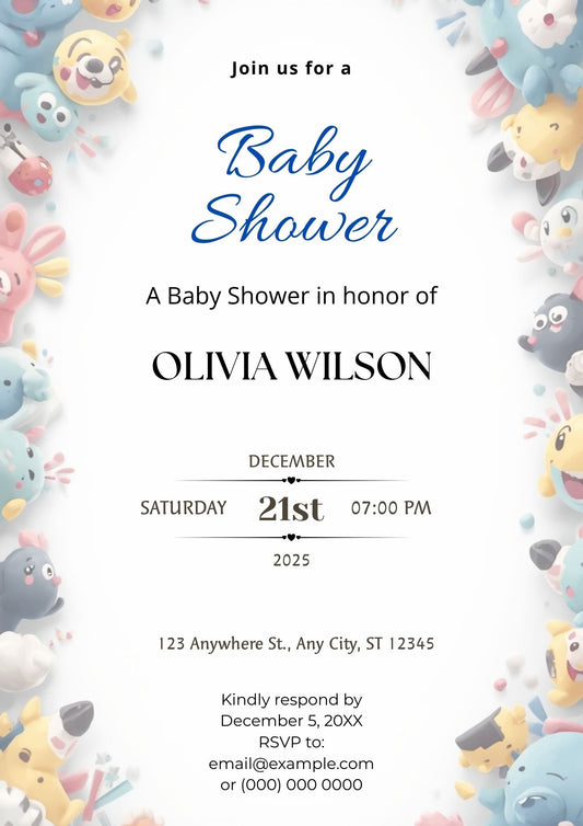 4.04 Cute Cartoon Baby Shower Invitation Template | Editable Gender Neutral Baby Shower Invite | Fun Printable Digital Download