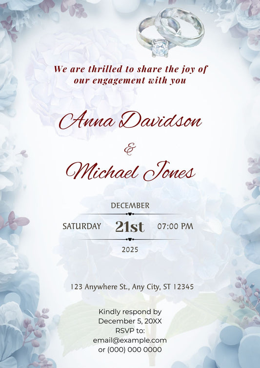 3.06 Blue Floral Engagement Invitation Template | Editable Elegant Engagement Party Invite | Printable Romantic Digital Download