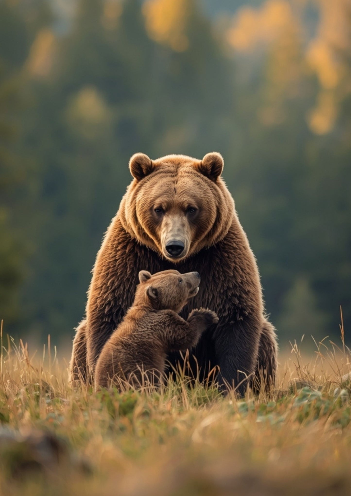 Gentle Grizzly Bear & Cub Wildlife Wall Art Print 07