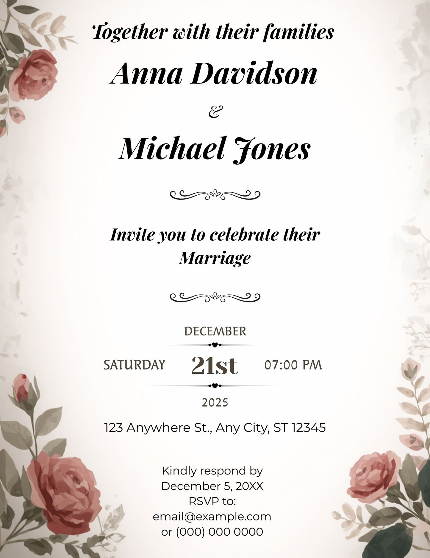 2.01 Wedding Invitation Template | Elegant Floral Wedding Invite | Editable Canva Template