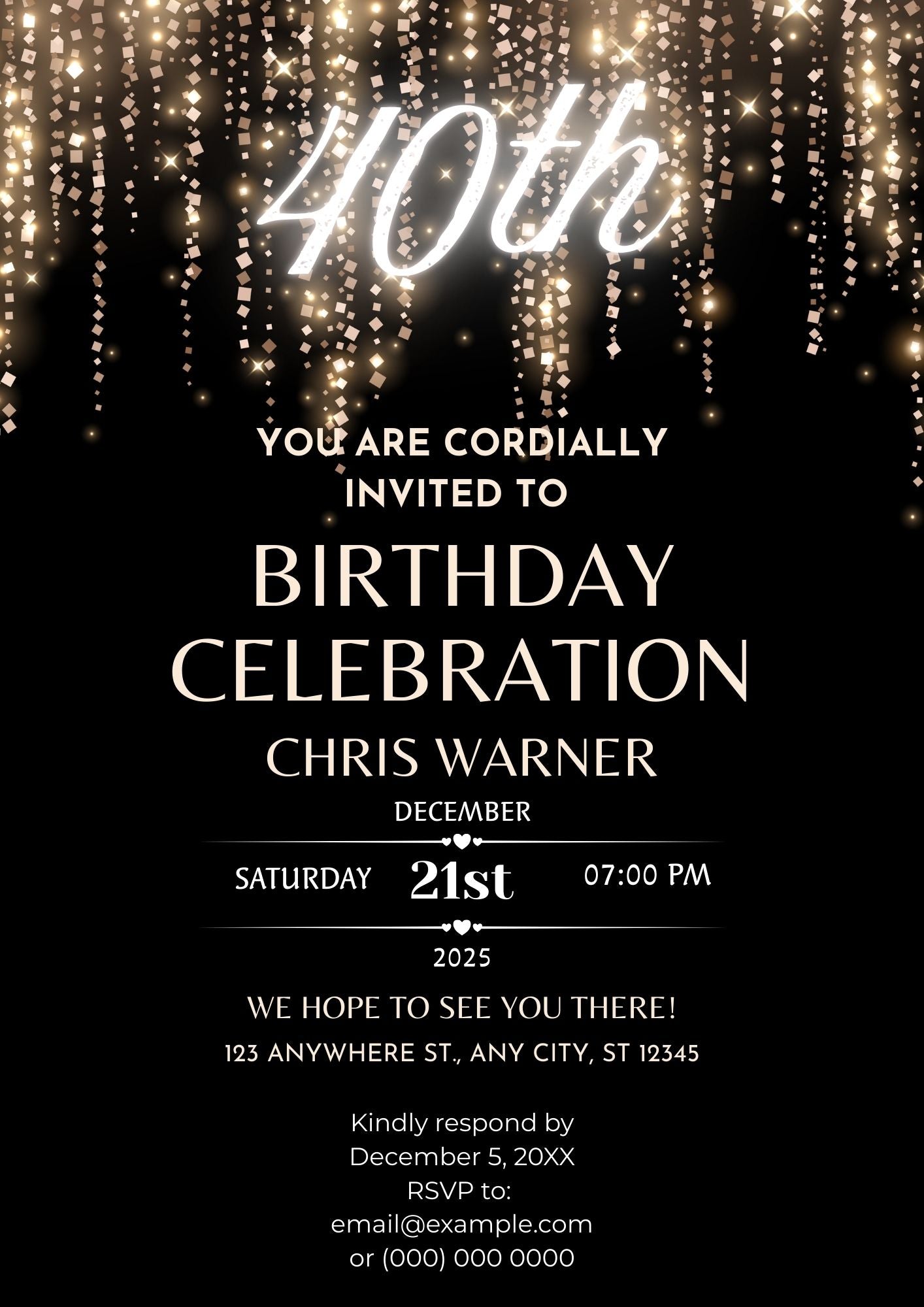 5.11 Elegant Black & Gold Birthday Invitation – Editable Adult Celebration Canva Template