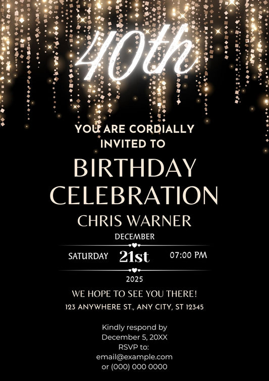 5.11 Elegant Black & Gold Birthday Invitation – Editable Adult Celebration Canva Template