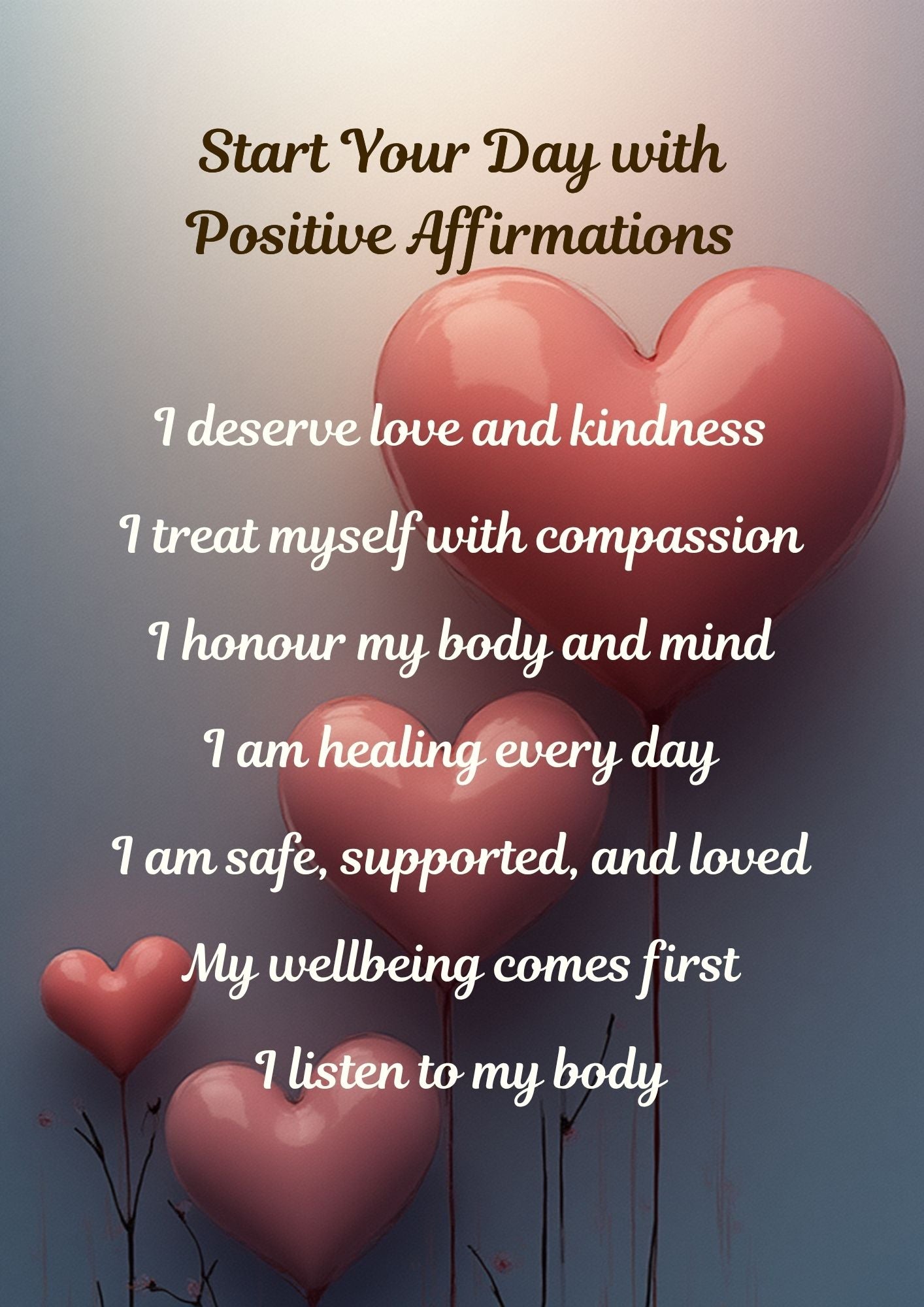 9.03 Self Love Affirmation Wall Art Set, Heart Aesthetic Prints, Positive Affirmations Printable, Self Worth Quotes, Mental Wellness Decor Bundle